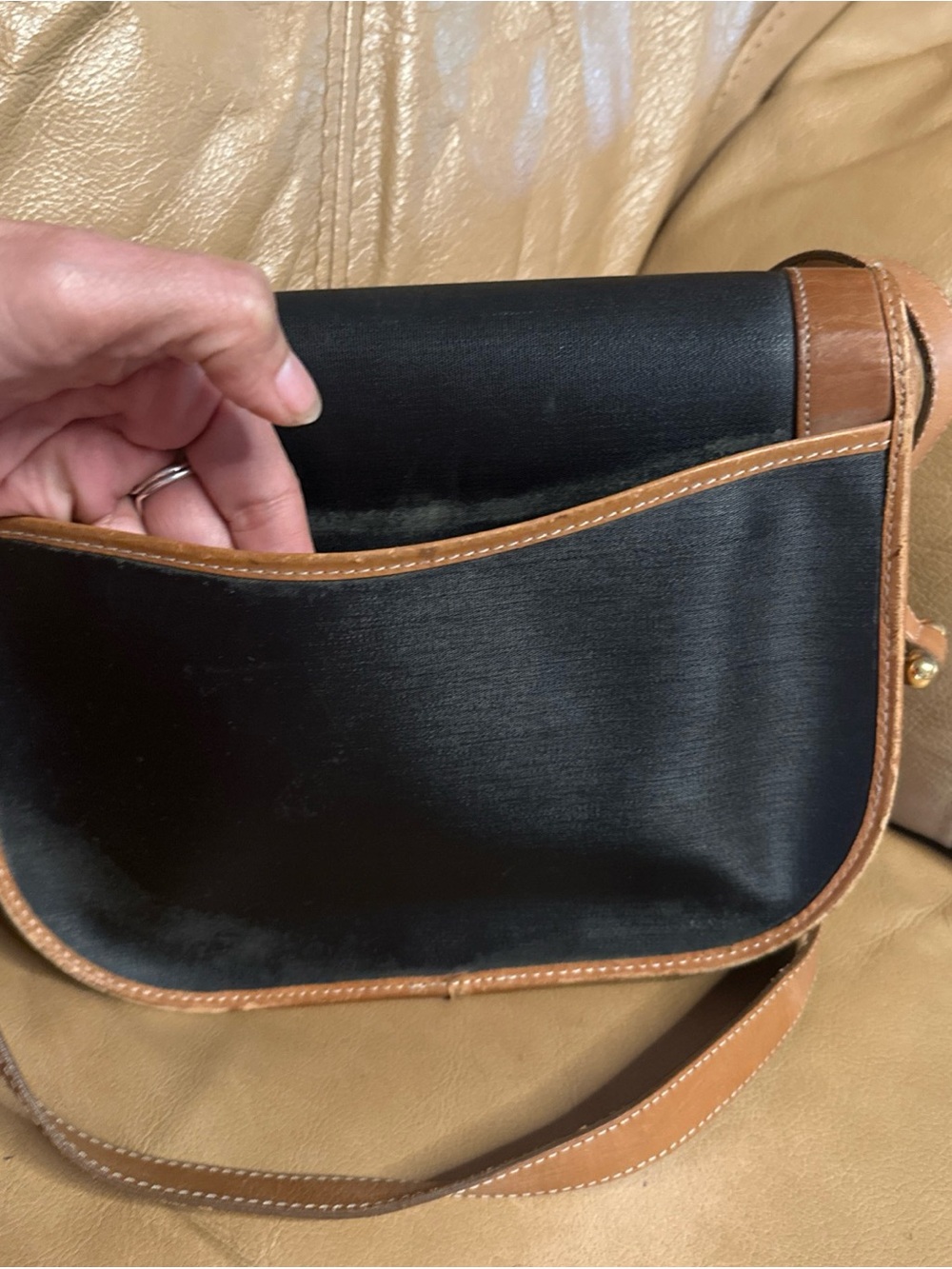 Vintage Christian Dior Black Canvas with Beige Leather Crossbody Saddle Bag - Picture 3 of 16